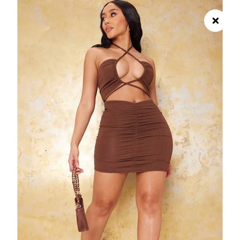 Shape Chocolate Brown Textured Tie Detail
Ruched Front Bodycon Dress